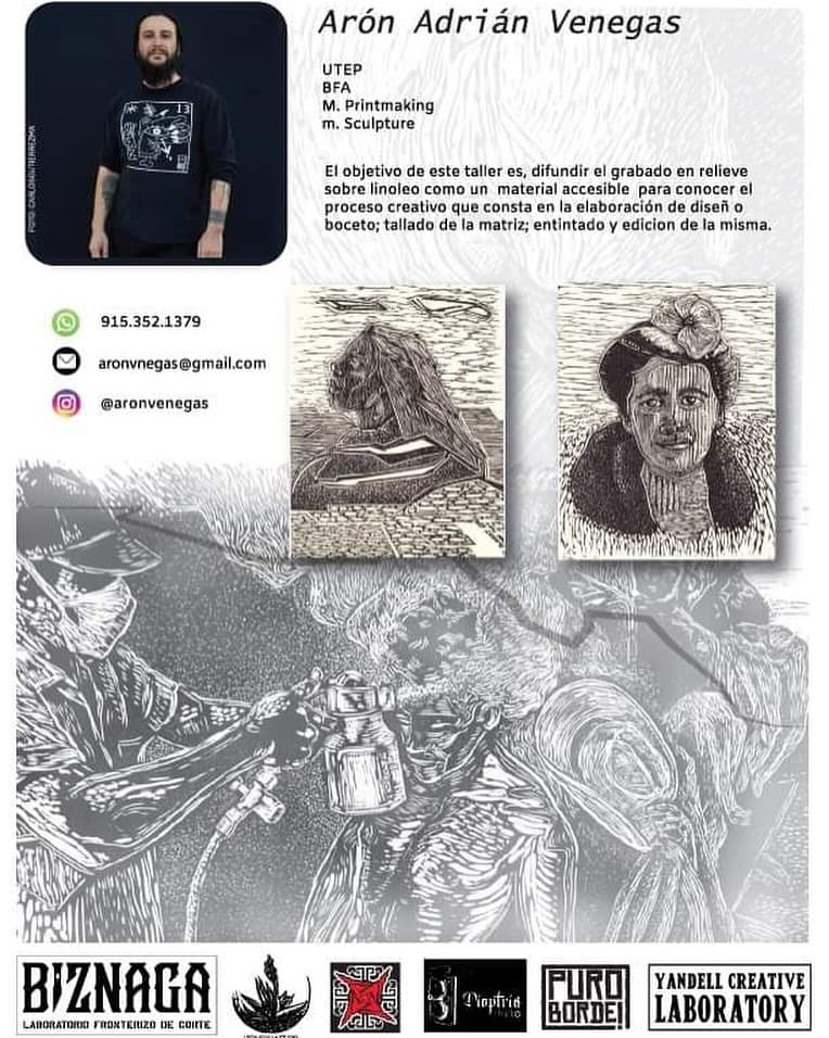 Flyer: Taller de grabado, Gráfica Fronteriza: Curso de linograbado